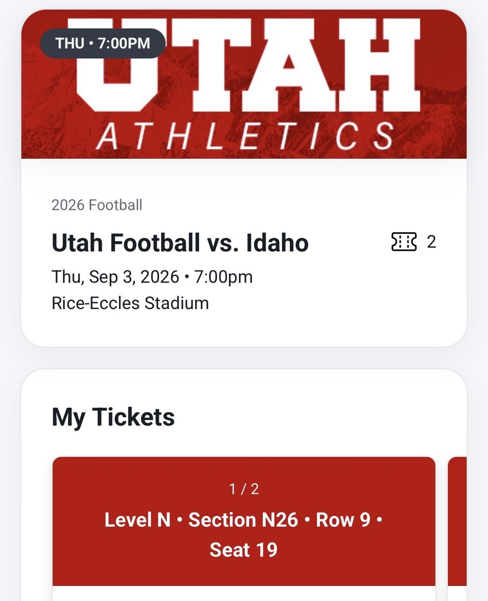 Utes vs Idaho Vandals 2 tix together