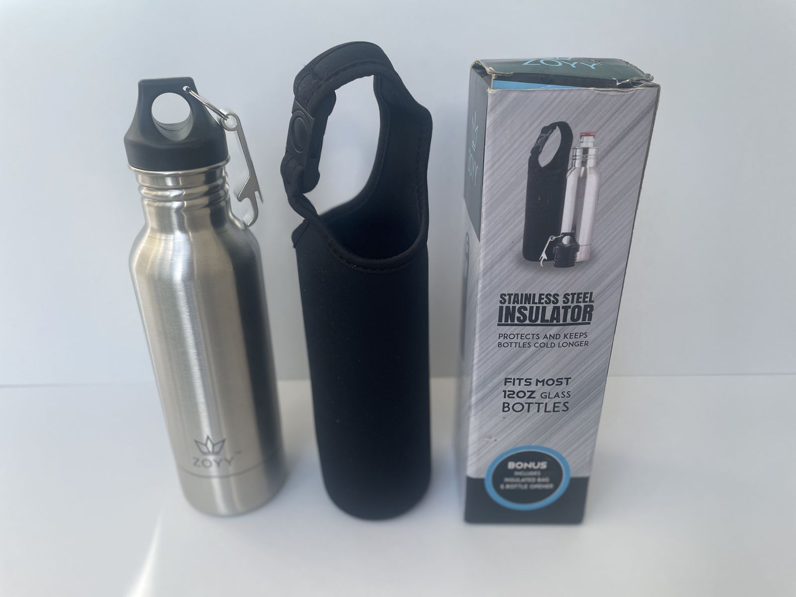 Stainless Steel Beer Bottle Insulator 12oz w/ Sleeve & Bottle Opener New