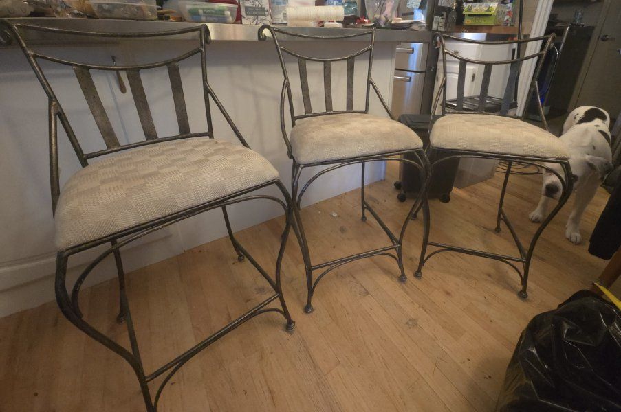 Set of 3 Counter Height Metal Bar Stools – Bronze/Tuscan Style