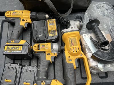 DEWALT 20V MAX Cordless Power Tool Set - Drill, Impact Driver, Grinder, Batteries, Charger & Bag