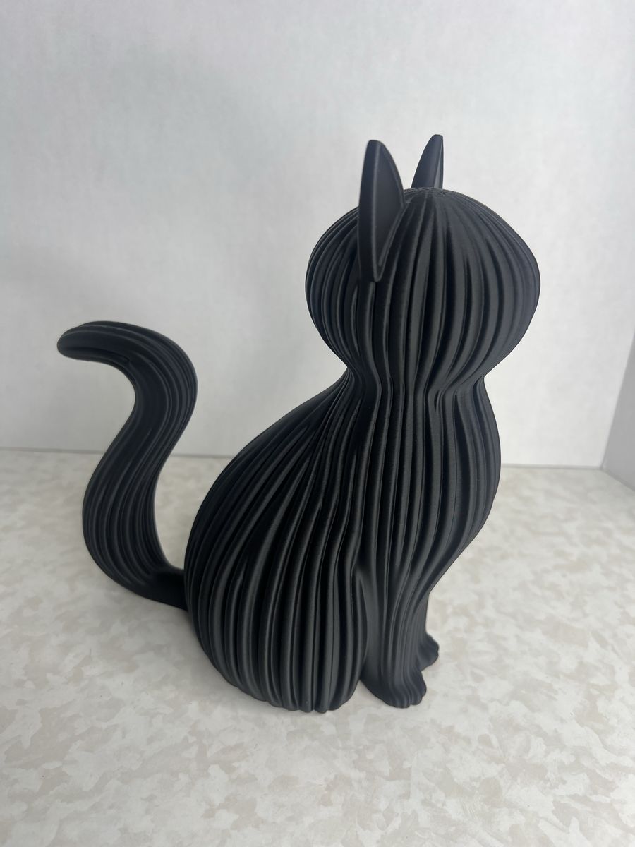 3D printed Black Cat Sculpture - Unique Textured Design, Halloween/Witchy Home Decor