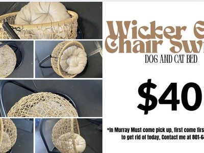 Wicker Egg Chair Swing Dog & Cat Bed - Elevated Pet Lounger with Cushion