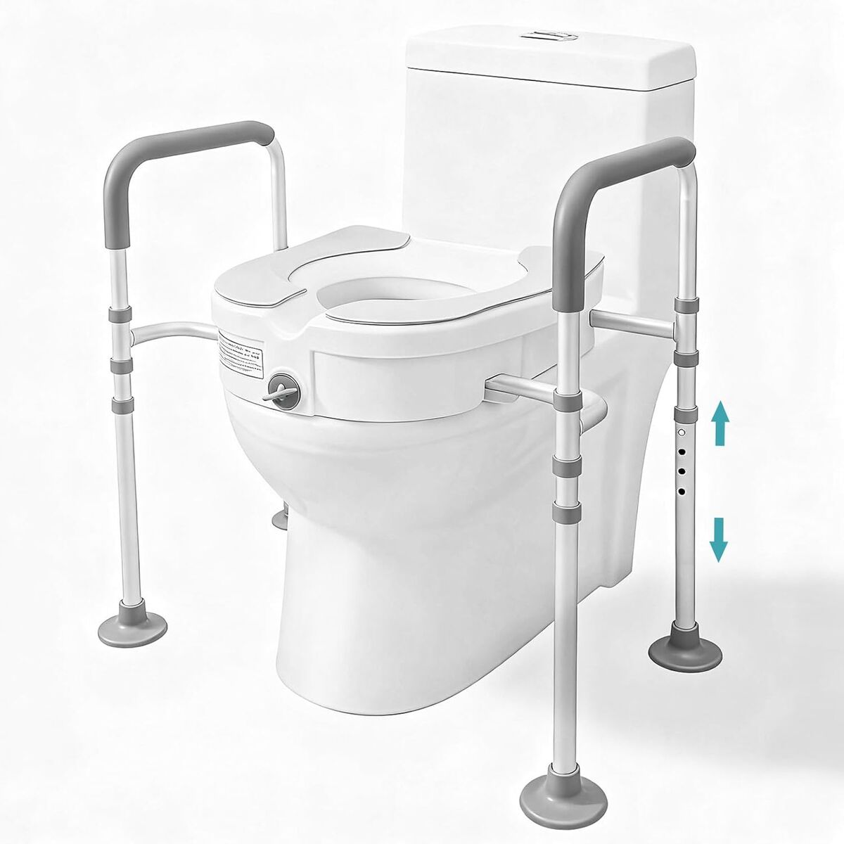 NEW Raised Toilet Seat with Handles, 4-Legged Fixing Toilet Seat Risers (Grey&White)