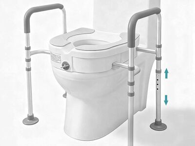 NEW Raised Toilet Seat with Handles, 4-Legged Fixing Toilet Seat Risers (Grey&White)