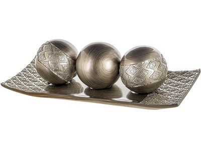 Decorative Silver Tray and Three Orb Balls Set