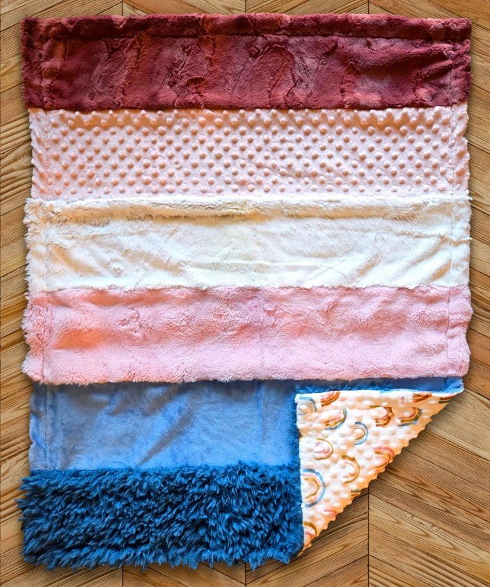 Handmade Minky Baby Blanket Custom Striped Sensory Play Mat