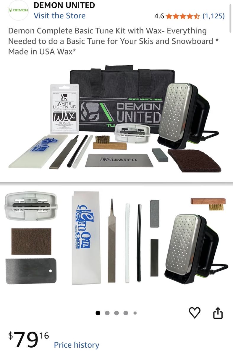 NEW Demon United Complete Basic Tune Kit with Wax - Ski & Snowboard Tuning Iron & Tools