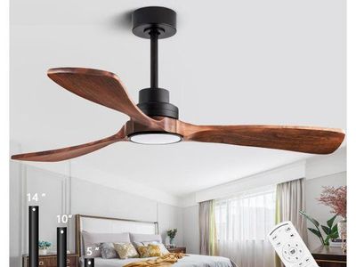 52-Inch Modern Ceiling Fan with LED Light & Remote Control - Walnut/Black Finish