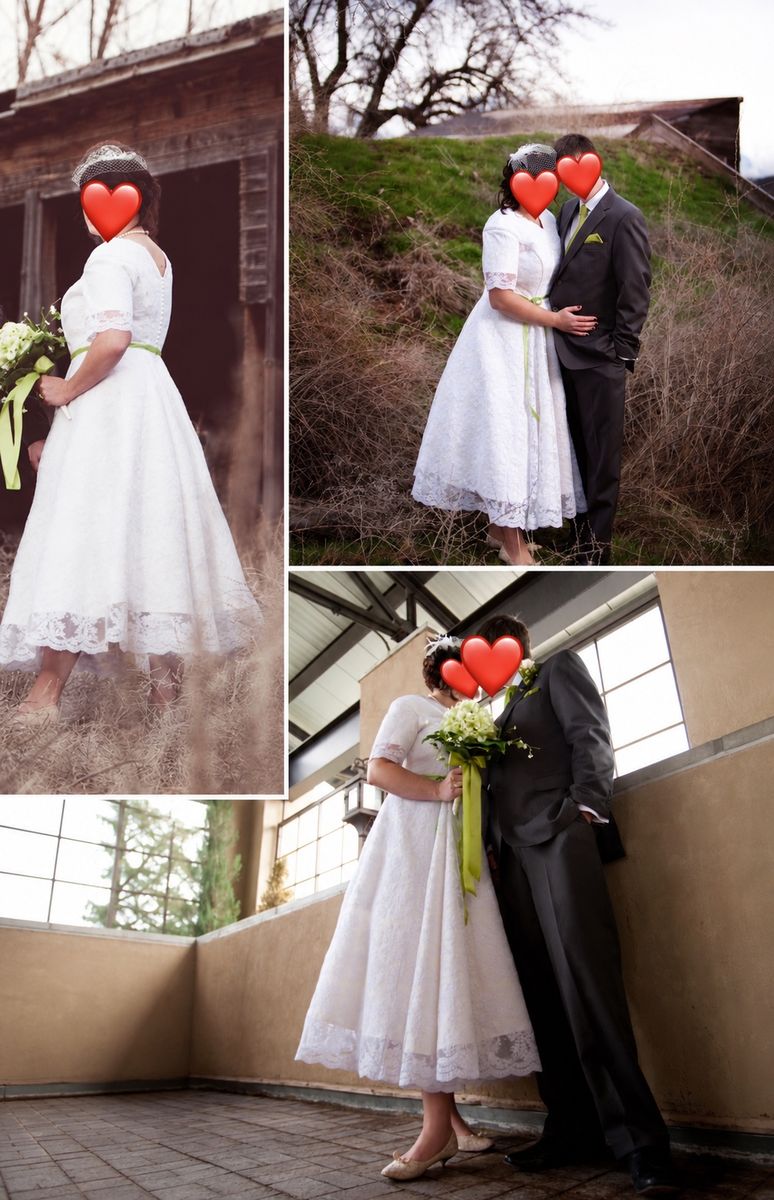 Custom lace tea length wedding dress