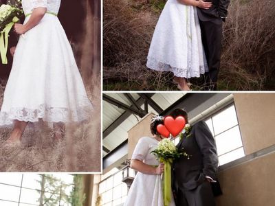 Custom lace tea length wedding dress