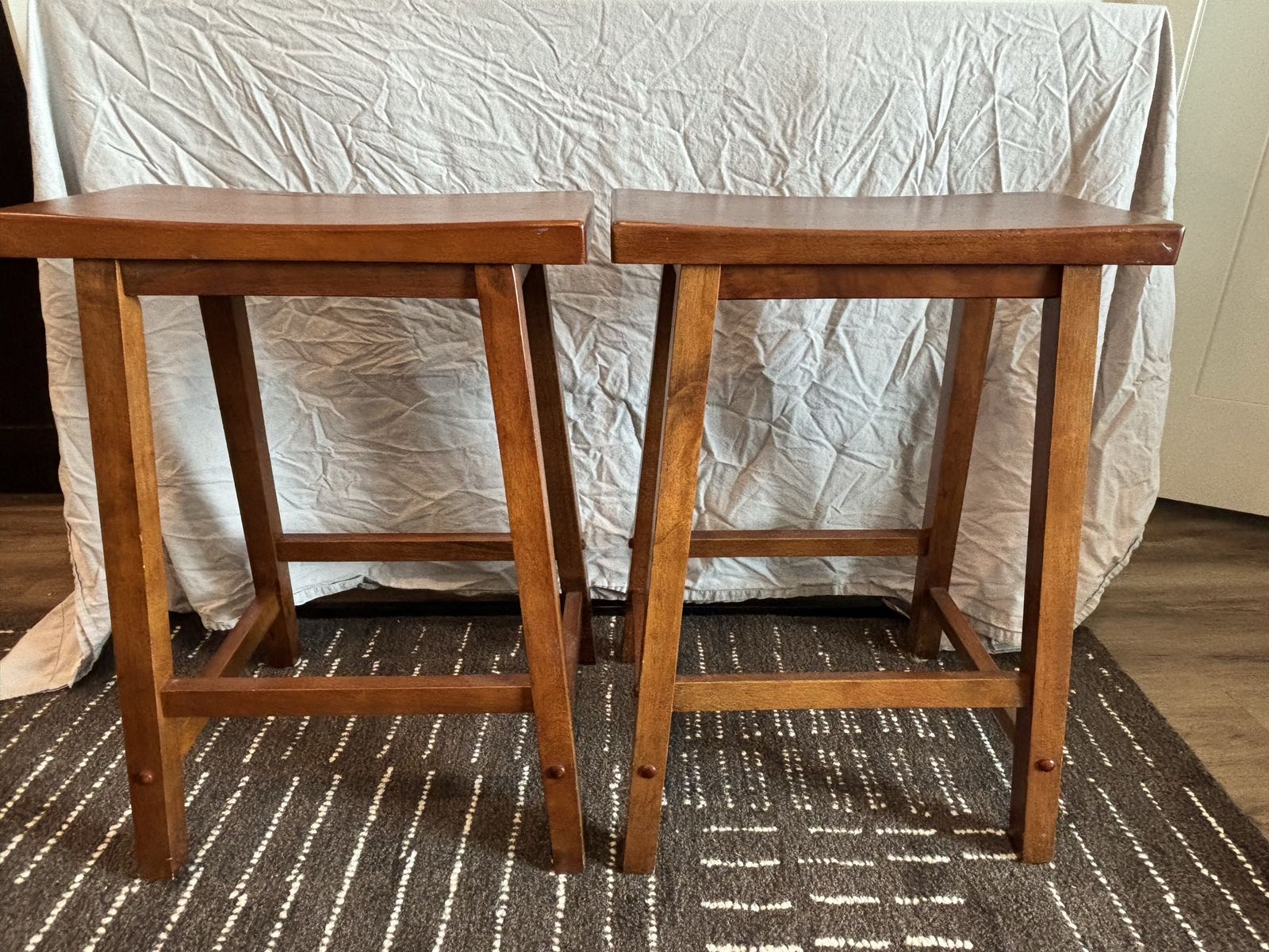 Saddle Bar Stools — Set of 2 | Warm Walnut Wood