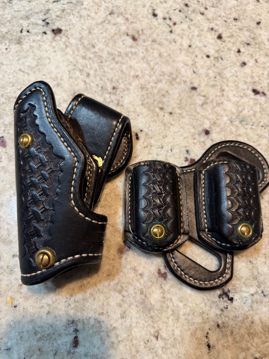 Ernie Hill Speed Leather Fas-Trac Black Basket Weave Leather Holster And Matching Mag Pouch for 9mm Browning High Power Or CZ