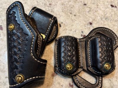 Ernie Hill Speed Leather Fas-Trac Black Basket Weave Leather Holster And Matching Mag Pouch for 9mm Browning High Power Or CZ