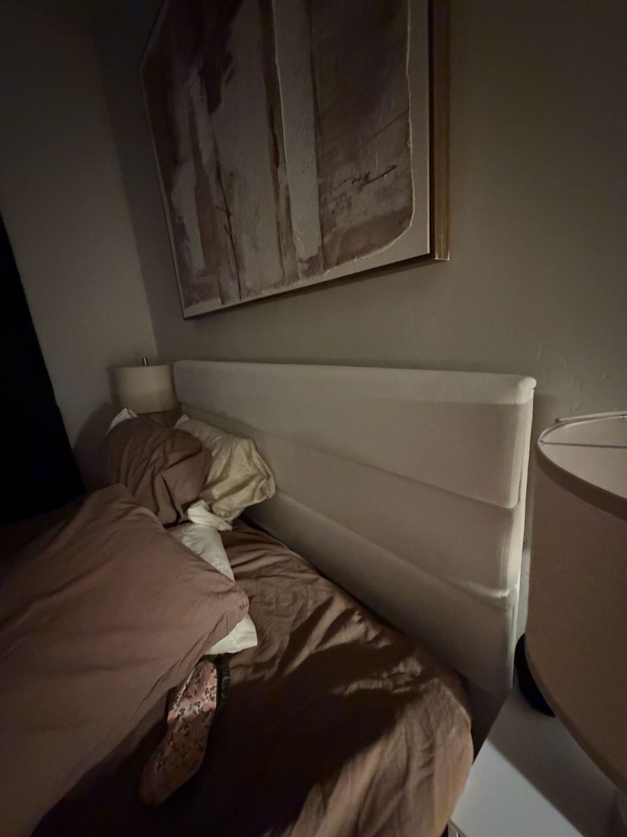 Modern White Upholstered queen size Bed Frame with Padded Channel Headboard