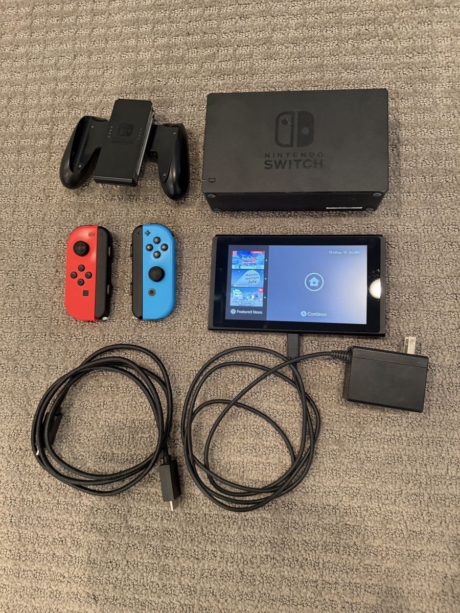 Nintendo Switch Console Bundle Neon Red/Blue Joy-Cons Dock Cables Carrying Case