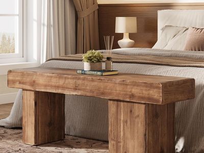 Solid Wood 47" Rustic Farmhouse Entryway Bench with Artistic Legs, Heavy Duty for Kitchen, Living Room, Hallway, End of Bed.