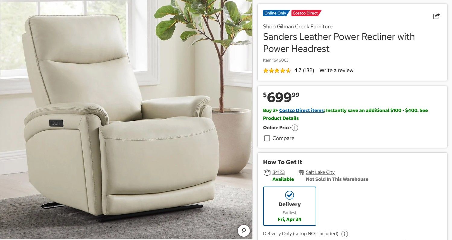 SANDERS LUXURY POWER RECLINER – HUGE DISCOUNT!