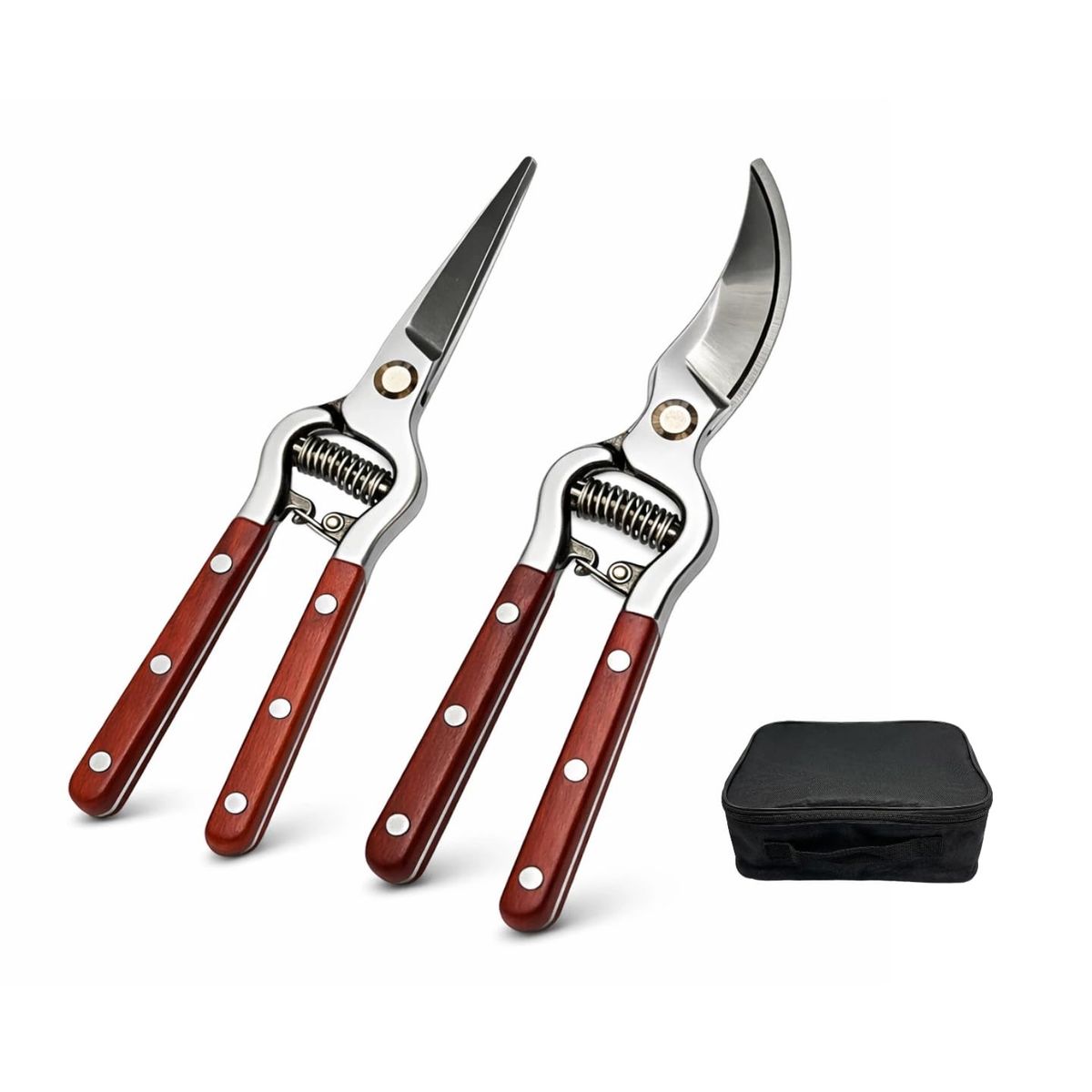 Brand new 2-Piece Garden Pruning Shears Set with Wooden Handles and Carrying Case
