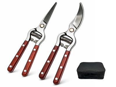 Brand new 2-Piece Garden Pruning Shears Set with Wooden Handles and Carrying Case