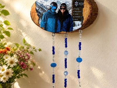 CUSTOM photo, Handcrafted Wooden Suncatcher Wall Decor with Beaded Crystals and Photo