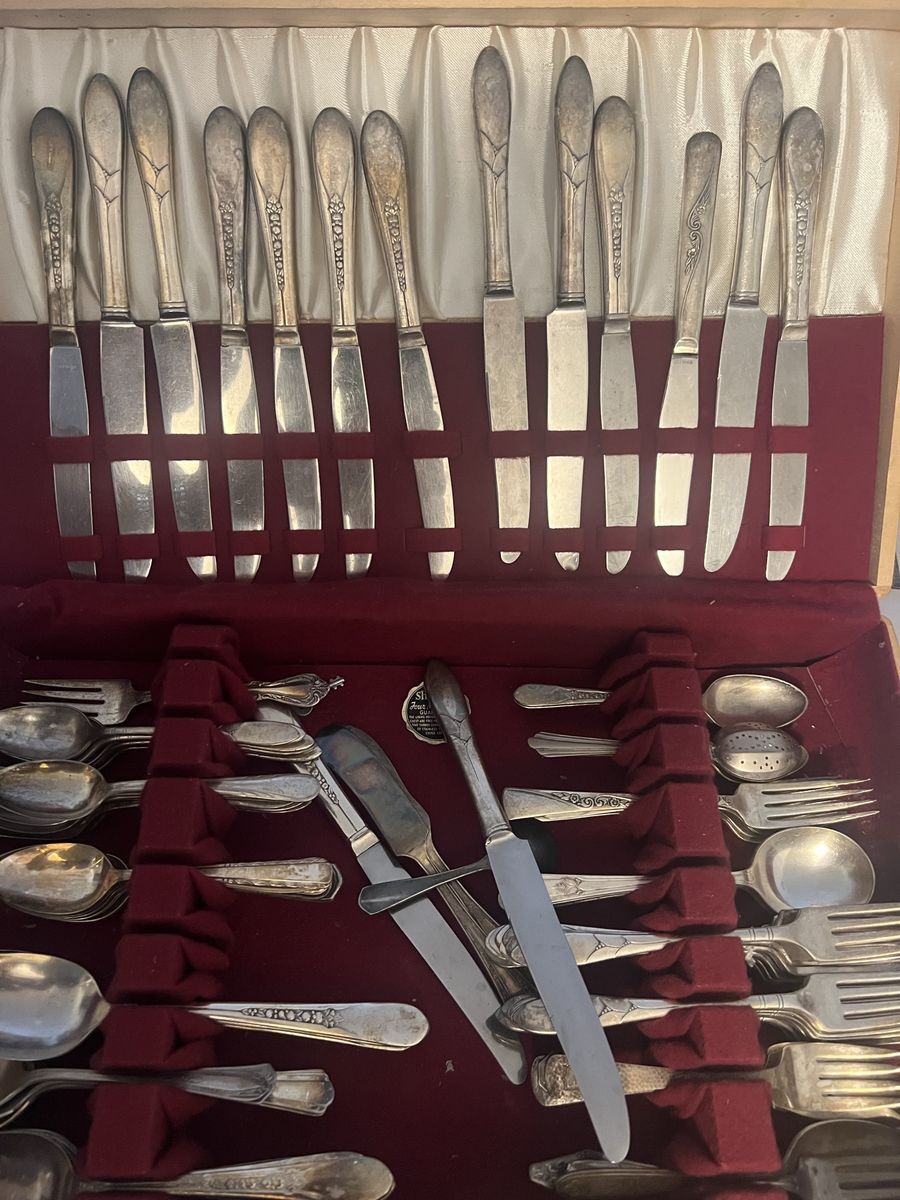 2 Vintage Silver Plated Flatware Sets with Wooden Storage Chest. price is for both sets. Wooden Chests are not in great shape. 