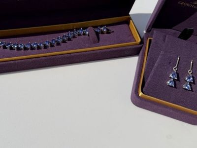 CROWN OF LIGHT Tanzanite Earring Bracelet set 15.37 CTW in Silver with 14K Gold Clasp