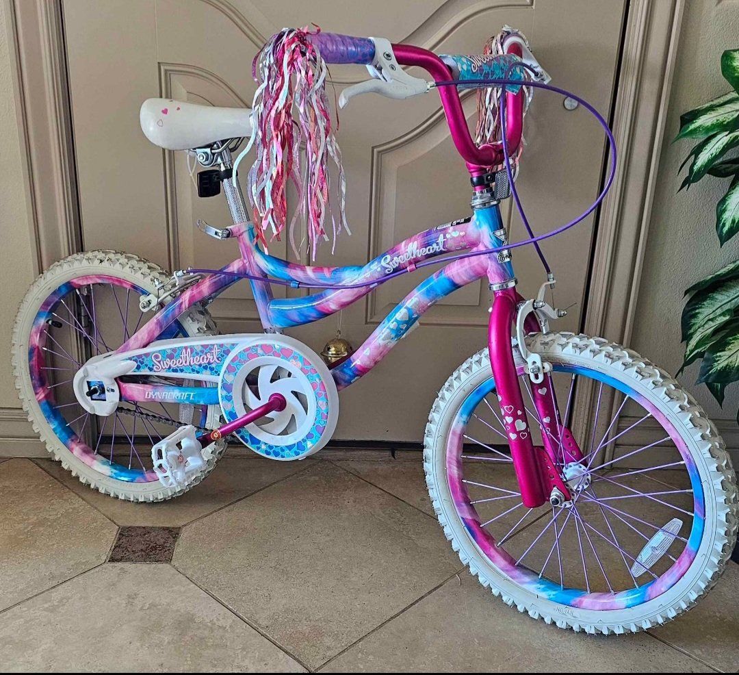 Dynacraft Sweetheart Kids Bike - Pink & Blue Tie-Dye, 18-inch Wheels, Streamers & Bell
