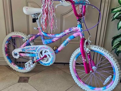 Dynacraft Sweetheart Kids Bike - Pink & Blue Tie-Dye, 18-inch Wheels, Streamers & Bell