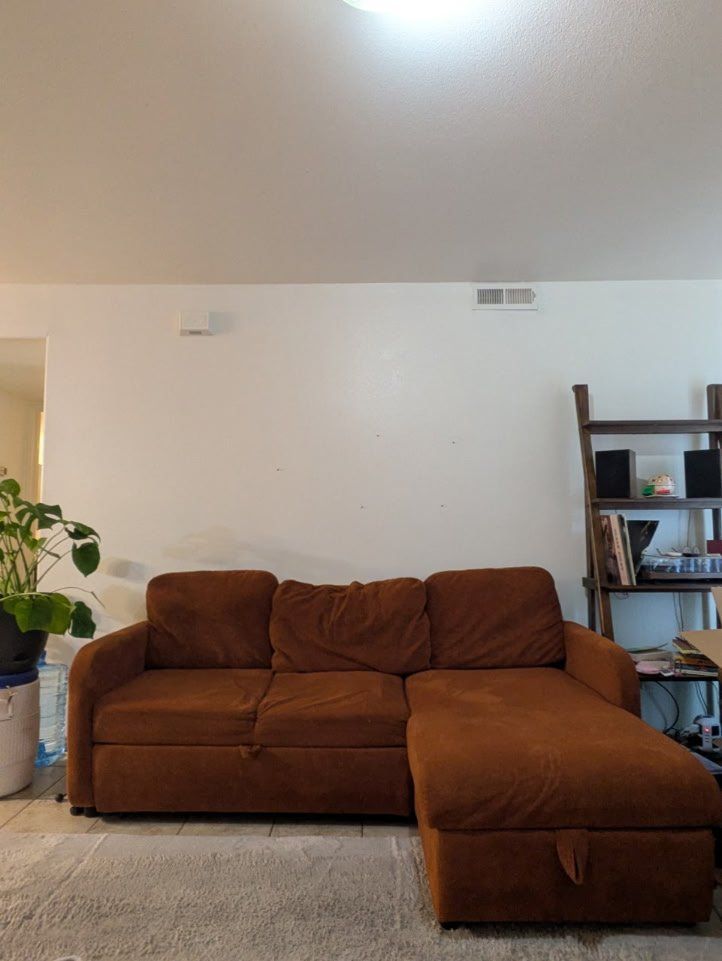 Burnt Orange Sectional Sofa Couch with Pull-Out Bed and Storage
