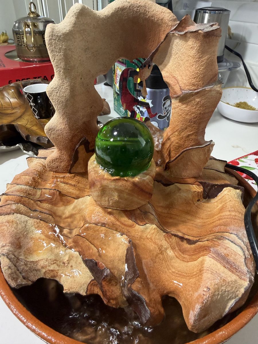 Indoor Tabletop Water Fountain with Green Orb and Kokopelli Design