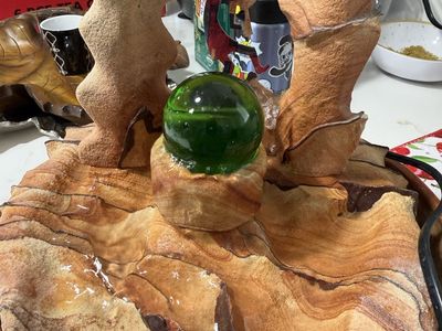 Indoor Tabletop Water Fountain with Green Orb and Kokopelli Design
