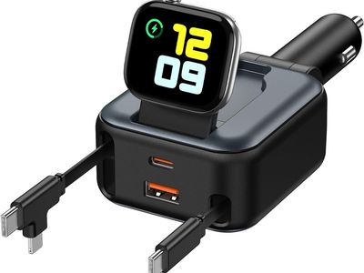 NEW 6 in 1 Retractable Car Charger, 100W USB C + USB A Fast Charging for iPhone 17/16/15/14/13/12/11, iWatch, etc.