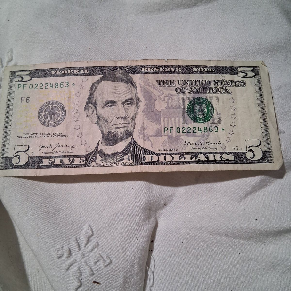 Series 2017A $5 Dollar Star Note US Federal Reserve Banknote