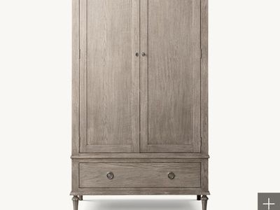Restoration Hardware Maison Armoire - Antiqued Grey Oak - Elegant French-Inspired Storage Cabinet