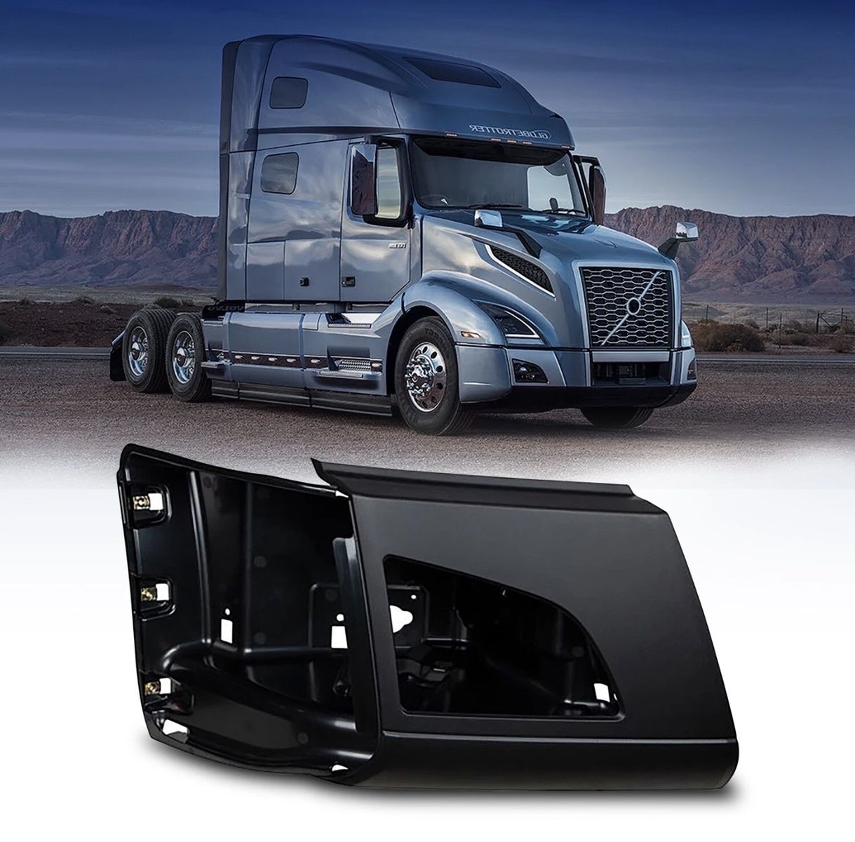 Volvo VNL Gen 2 Passenger Side Bumper End Cap - Fog Light Holes, Black