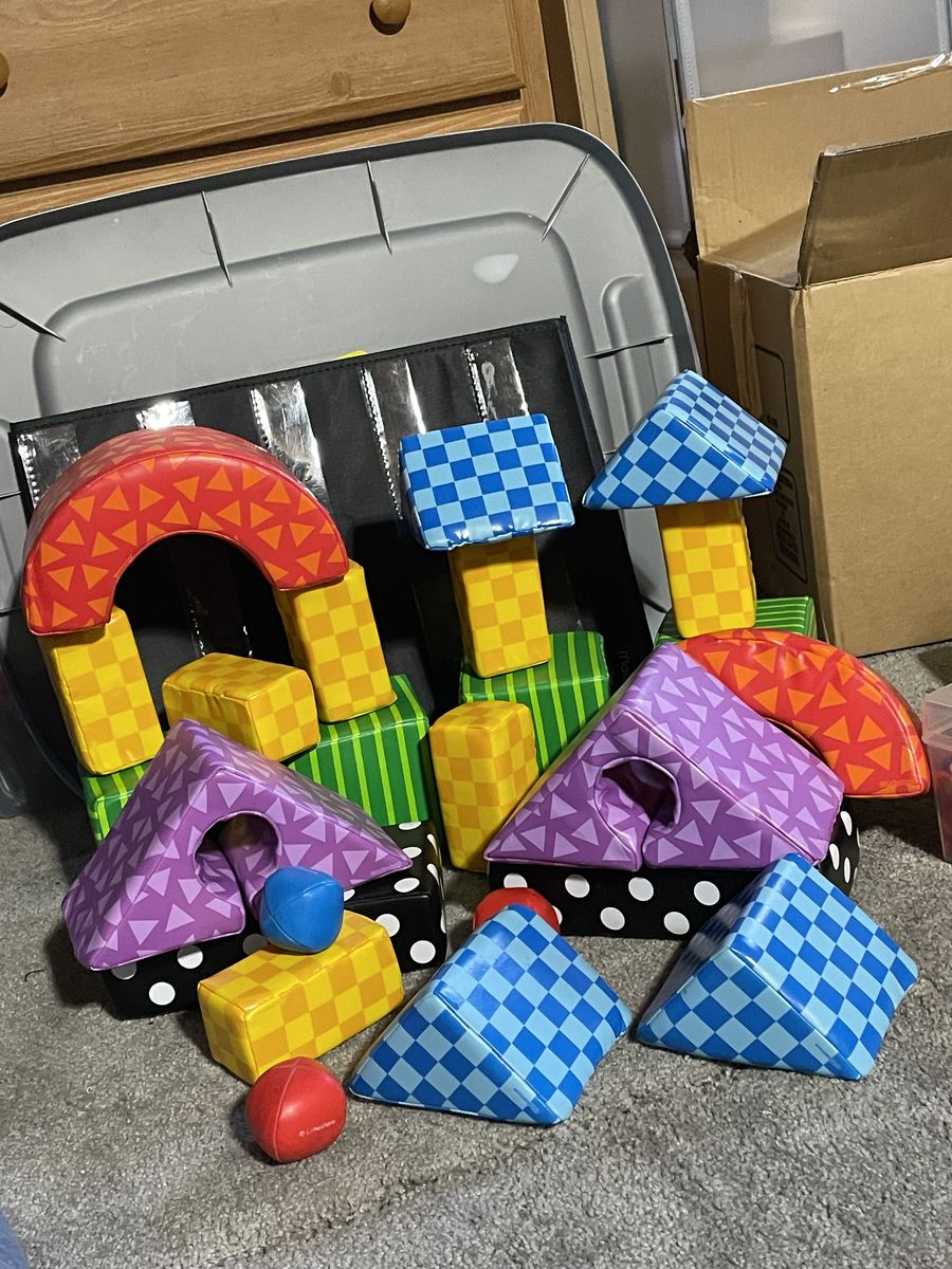Kids Soft Activity Blocks - Large, Colorful Building Set with Storage Bag