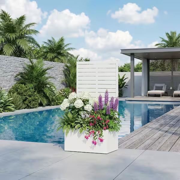 New White Metal Planter Box with Trellis