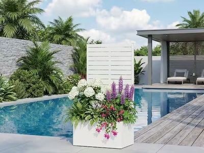 New White Metal Planter Box with Trellis