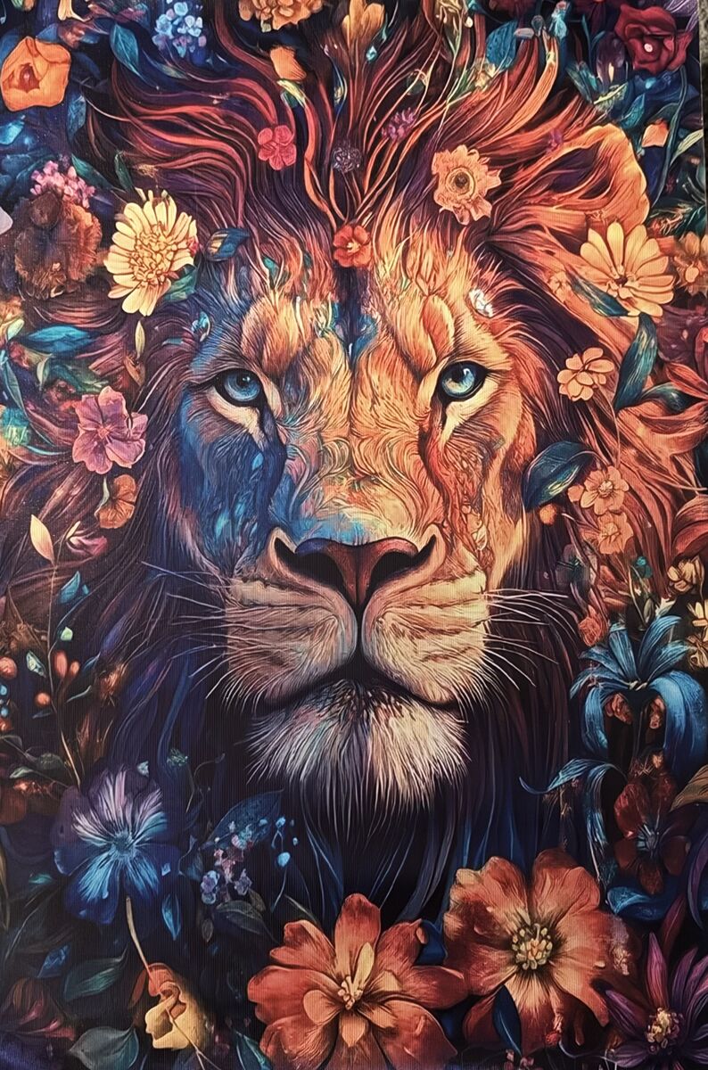 Lion with Flowers Canvas Art Print unframed 16 X 24