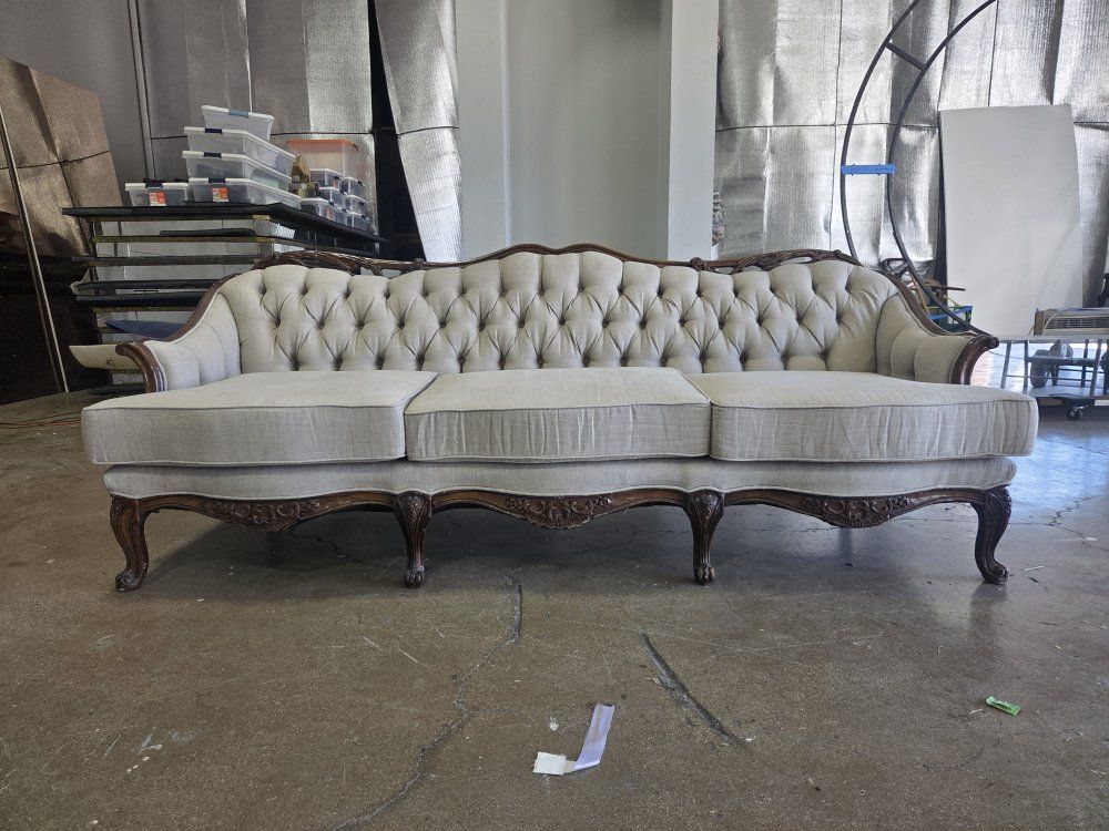 Vintage Carved Wood & Upholstered Sofa - Elegant French Provincial Style Couch