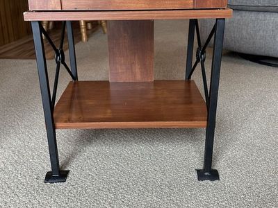 Wooden End Table / Nightstand with Drawer & Shelf - Black Metal Frame - 24" H