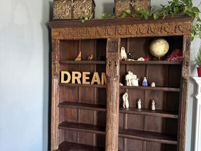 Hand-Carved Solid Wood Bookshelf / Display Cabinet with Drawers