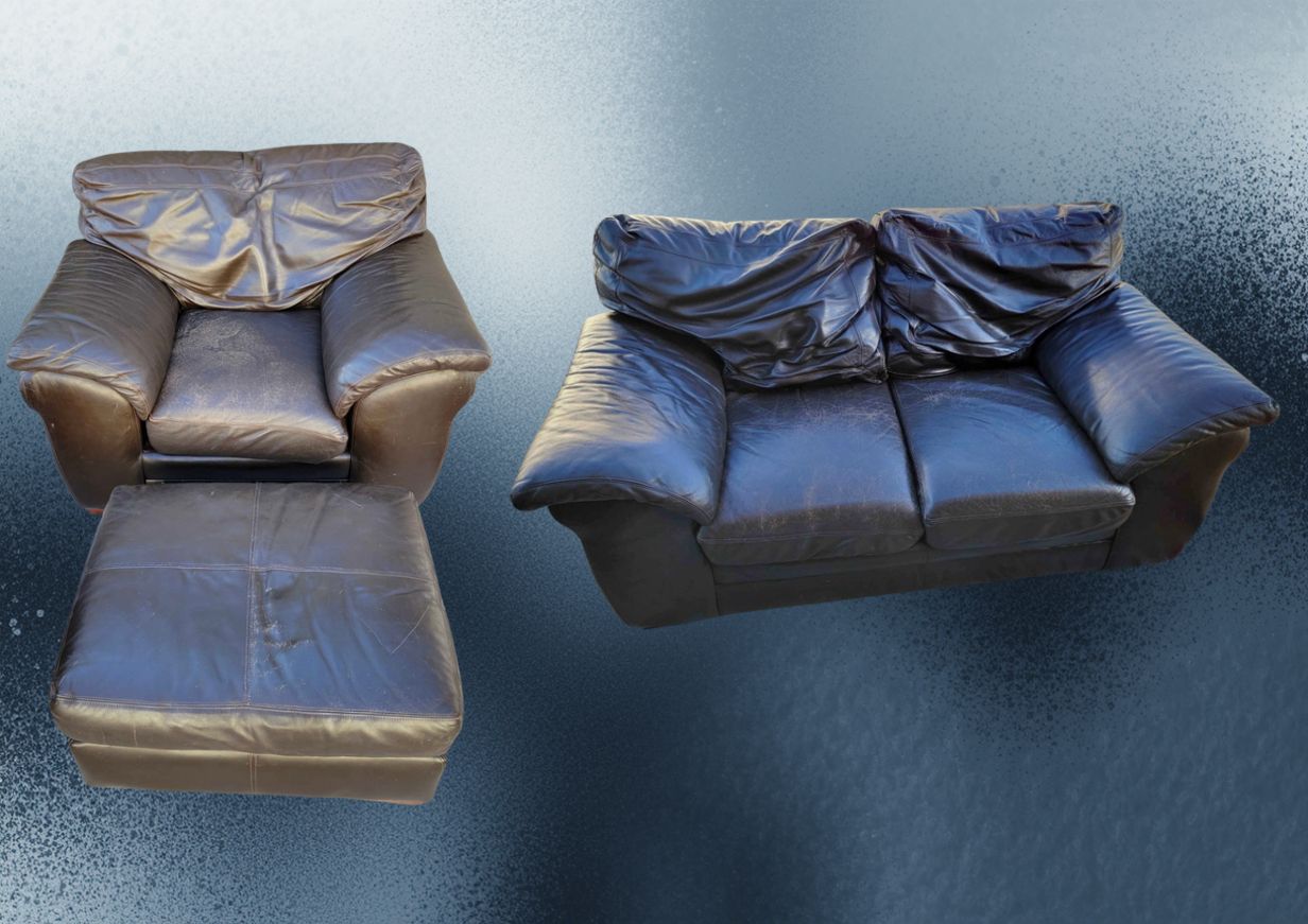 Brown Leather Sofa Armchair Ottoman Set