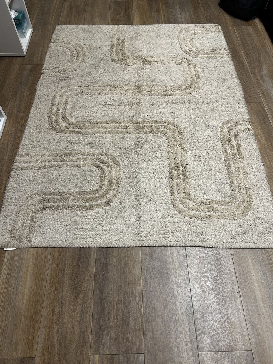 3x5 Geometric Pattern Area Rug - Light Beige/Cream Shag Carpet