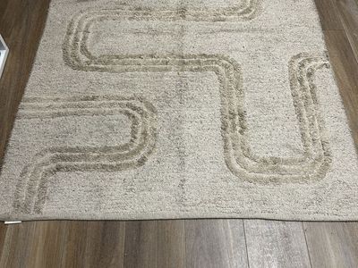 3x5 Geometric Pattern Area Rug - Light Beige/Cream Shag Carpet