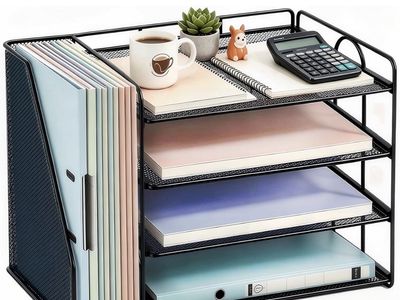 3 x Black Mesh Desk Organizer with Vertical File Holder and Sliding Paper Trays