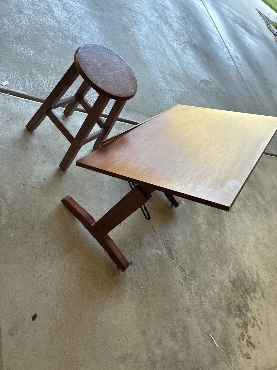 Wooden art Table with Matching Stool - Adjustable Tilt and Height