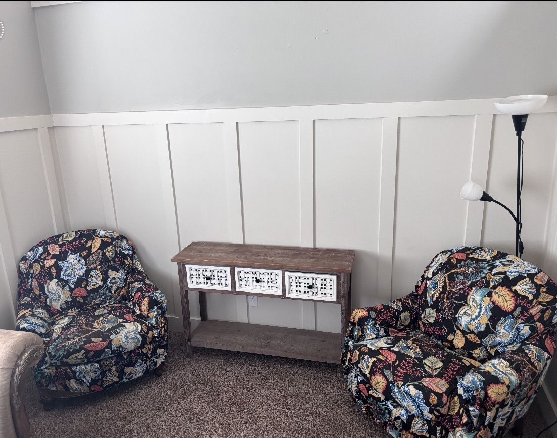 Pair of Rustic Accent Chairs + Fitted Covers