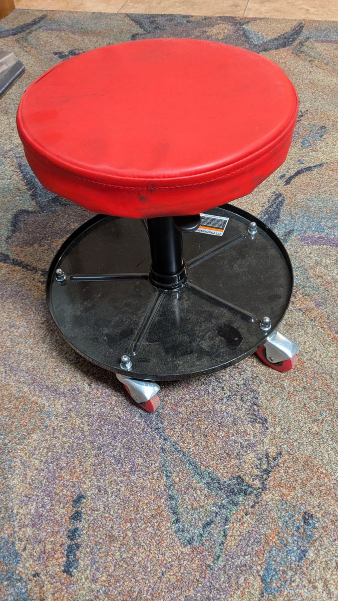Red Rolling Shop Stool with Tool Tray and Casters - Mechanic Chair