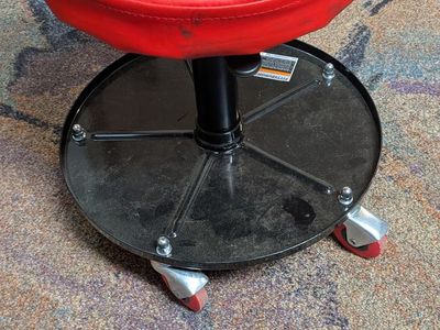 Red Rolling Shop Stool with Tool Tray and Casters - Mechanic Chair